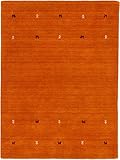 carpetfine Wollteppich Gabbeh Uni Orange 60x90 cm | Moderner Teppich für Wohn- und Schlafzimmer
