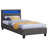 CARO-Möbel Polsterbett Mandalay 90 x 200 cm grau - mit LED Beleuchtung Einzelbett Kunstlederbett mit Lattenrahmen