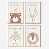 MeinBaby123® Affirmationsbilder | 4er Set DIN A4 Poster Set | Bilder Kinderzimmer Poster| Babyzimmer Deko | Wandposter Premium (Vier Freunde Affirmation)