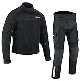 BOSmoto Sommer Motorradjacke + Hose Kombi – 2-Teiler Herren Textil Anzug, Motorrad Textil Kombi (Schwarz, S)