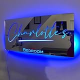 HDLOVE Personalisierter Namensspiegel Mit LED-Licht, Benutzerdefinierter Text, Wandspiegel Für Schlafzimmer Und Wohnzimmer, Wohnzimmerspiegel, Geschenk Für Familie, Freunde, Geburtstag, Jahrestag