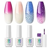 RSTYLE Gel Nägel, 4 Farbe Lila Glitzer UV Thermo Gellack Nagellack Starter Shellac Set Thermolack Für Nägel UV Nagellack Set Temperaturänderung Gel Polish Thermo Nagellack Farbwechsel