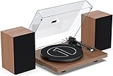 1 by ONE HiFi Bluetooth Plattenspieler mit USB-Anschluss MM System 33/45 U/min Auto-Stopp und Phono-Vorverstärker Riemenantrieb Vinyl Record Player mit 2 Lautsprechern