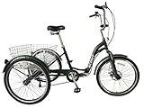 SCOUT Dreirad für Erwachsene, klappbares Dreirad, 24 Zoll Räder, 6-Gang Shimano Schaltung, Scheibenbremsen vorne und hinten, Dreirad (mattgrün)