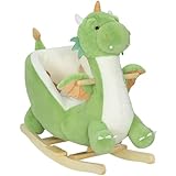 AIYAPLAY Schaukeltier, Dinosaurier-Schaukel, interaktive Tiergeräusche, weiche Füllung, Holzrahmen, Sicherheitsgurt, Plüsch, für Kinder 1,5-3 Jahre, max. 25 kg, Grün