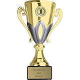 Pokal-Fabrik.de - Pokal mit Gravur Wunschtext in Gold/Silber, 17 cm- personalisierte Auszeichnung & Sport Emblem nach Wahl - inkl. Marmorsockel - Geschenk-Trophäe - Pokal Kinder
