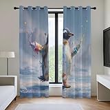 Generisch Farbpigment Pinguine Vorhänge, Süße Pinguine Ösenvorhänge, Süße Tier Verdunkelungsvorhänge, Blickdicht, Verdunkelnd, Wärmeisolierend, Schallschutz, 2er-Set, 200 x 214 cm (B x H)
