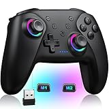 PC Controller Kompatibel mit PC/Switch/Android/IOS, Wireless Controller PC mit Hall Joystick Trigger, Kein Drift und Dead Zones, Gaming Bluetooth Gamepad 6 RGB Licht Turbo 10 Stunden Spielzeit