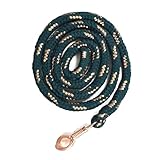 Führstrick Pferd mit Panikhaken Rosegold Pferde Strick Länge 2m viele Farben mit Glitzer (Dunkelgruen-Gold)