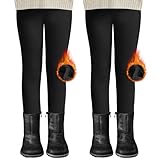 DDOBB 2er Pack Thermo Leggings Mädchen Gefütterte Winter Leggings Mit Fleece Kinder High Waist Thermounterwäsche Dicke Leggings Warm Lange Hose für Alltag(Schwarz*2, XXL=(152-164))