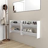 Vopese Wand Schuhregal Schuhschrank mit 2 Kippböden ausgestattet Schuhaufbewahrung Möbel Schrank für Schuhe Weiß 80x18x60 cm Holzwerkstoff