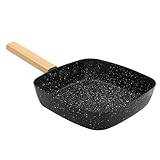 Antihaft Pfanne Quadratisch, Induktionspfanne 18cm mit Steinbeschichtung, Für Alle Herdarten Mit Buchenholz Griff, Schwarz