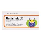 Unizink 50 magensaftresistente Tabletten, effektive Zinkversorgung für ein starkes Immunsystem, gesunde Haut, Haare und Nägel sowie zur Vorbeugung von Erkältungen und Müdigkeit, 20 St