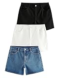 THE SET Damen Denim-Shorts, 3er-Pack Mittelblau/Ecru/Schwarz 48