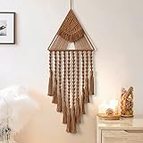 ASTNIC Makramee Wandbehang Geometrischer Traumfänger mit Quasten Gewebte Dreamcatcher Boho, Traumfänger Haus Dekoration für Home Ornament Geschenke Schlafzimmer 70 cm (Braun)