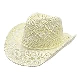 Generisch Cowboy Hut Damen Stroh Cowboyhut Herren Strohhut Cowgirl Kostüm Formbarer Strohhüte Sommer Atmungsaktive Sonnenschutz Cowboyhüte Sonnenhut Uv Schutz Sommerhut Strand Leicht Sonnenhüte