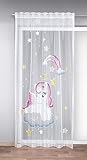 KAMACA Gardine mit verdeckten Schlaufen und Gardinenband Kinderzimmer Voile Weiss transparent Fertiggardine mit wundervollem Motiv Kindergardine HxB 245 x 140 cm (Pony)