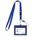 Vicloon Ausweishüllen für Lanyards, Ausweishülle PU, Band mit Ring für Schlüssel, Ausweishalter Leder für ID Karten,Work ID,Studentenausweis,Büro(Navy Blau)