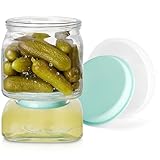 AI.xibu Einmachglas mit Sieb, 120 ml, Klappglas mit doppeltem Auslaufschutz, Gurkenbehälter mit Sieb für Oliven, Gurken, Jalapeños und andere eingelegte Lebensmittel, spülmaschinenfest, Grün