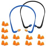 12 Stück Bügelgehörschutz Set für Eine Angenehme Tragedauer Gehörschutzbügel Anpressdruckfrei Gehörschutz Zur Lärmreduktion 2 Set Mit 10 Paar Ersatzstöpseln, 14x14cm, Schwarz und Blau