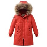 Big Kids Uni Daunenmantel mit Kapuze, solide Puffer, Oberbekleidung, Winter, dick, warm, winddicht, für Jungen, Staubwedeljacke (Orange, 13–14 Jahre)