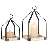 Romadedi Laterne Holz Landhausstil Deko: 20/30cm Vintage Landhaus Antike Rustikale Kerzen Laterne Windlicht Holzlaterne für Weihnachten Balkon Garten Hochzeit Tischdeko Innen, Set of 2
