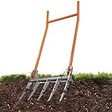 LOFTPLUS Grabgabel Broadfork Grabegabel für Garten - 50cm Breite Broadfork mit 5 Zinken, Robust und Langlebig Doppelgrabegabel mit Trittbügel, Gartengabel für Unkraut Entfernen und Bodenlockerung