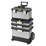 STANLEY FatMax Rollende Werkstatt mit Rädern aus Metall-Kunststoff - Werkzeugwagen leer – Vielseitige Werkzeugbox für Kleinteile und große Werkzeuge, Schwarz Grau 1-95-622