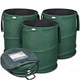 Glorytec Pop-Up Gartensack 3 x 170 Liter - Selbstaufstellende Gartenabfallsäcke aus extrem robustem Polyester Oxford 600D - langlebiges Laubsack Set mit noch stabilieren Nähten
