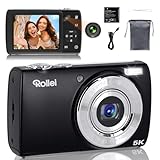 Rollei Powerflex Compact Digitalkamera 64MP 5K Fotoapparat mit Dual Lens 5X Optischer Zoom AutoFocus Fotokamera mit 2,8“ Touch-Display Tragbar Kompaktkamera Schwarz, Digital-Kamera-Fotoapparat-Camera