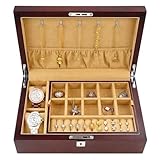 OOPDNEGAK Große Schmuckschatullen - 2-lagige Schmucktruhe, Mit Samt Und Schloss, Für Uhren, Halsketten, Ringe, Ohrringe Und Armbänder, Schmuckschatulle Für Damen