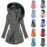 Angxiwan mantel Wintermantel Lang Winterjacke Warm Gefüttert Winterparka Winter Jacke Mantel Parka Reißverschluss Steppmantel Daunenmantel mit Kapuze leichte steppjacke damen