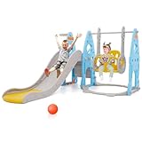 Rutsche Indoor ab 1 2 3 4 5 Jahr, 4-in-1-Kleinkindspielplatz mit Schaukel, Baby Rutsche Kinderzimmer, Gartenrutsche für Kleinkin für drinnen und draußen, Jungen und Mädchen, Hinterhof-Spielsets (Blau)