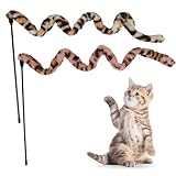 Jeffdad 2 Stück Interaktiver Zauberstab für Katzen, Leopardenmuster Katzen-Teaser , Plüsch Zauberstab Katzen Spielzeug für Kätzchen Katzen Training(60cm)