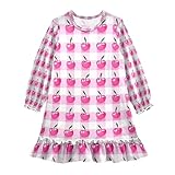 ISAOA Mädchen-Nachthemd, Nachtwäsche, leichtes Nachthemd, weiches Pyjama-Kleid für Mädchen von 3–10 Jahren, Weiß/Rosa, Kirschgitter, multi, 7-8 Years