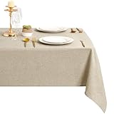 DWCN Leinen Beige Tischdecke Leinenoptik Abwaschbar Tischwäsche Wasserabweisend Tischtuch für Esszimmer, Garten, Party, Hochzeiten oder Haushalt,135x135cm