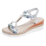 Keilsandalen für Damen – Damen-Sandalen aus Kunstleder, offener Zehenbereich, geflochtene Sandalen, Sommer, lässig, flach, Bohemian-Stil, modisch, Slingback, Walking-Slides mit elastischem