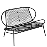 SONGMICS Gartenbank, 2-Sitzer, Balkonbank, Gartenmöbel aus PE-Rattan, Gartenstuhl mit Rückenlehne, 70 x 138,5 x 79 cm, für Terrasse, Garten, Balkon, Outdoor, tintenschwarz GGF0026B01