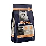 Amazon-Marke: Lifelong - Katzenfutter für ausgewachsene Katzen, Fein zubereitetes Trockenfutter mit frischem Huhn, Getreidefreie Rezeptur, 3 kg (1er-Pack)