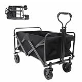 Bollerwagen Faltbar mit 80KG Belastbar, Getränkehalter, Verstellbarem Griff, All Terrain Bollerwagen, Transportwagen, Gartenkarre, Handwagen vielseitig einsetzbar, Gartenwagen, Strandwagen