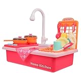 SOPOTUTU Elektrische Kinderwaschbecken Spielküche mit Fließendem Wasser Plastikspüle ohne Batterie Rollenspiel Spülmaschine für Mädchen Kreatives Lernspielzeug Sicheres Kunststoffset