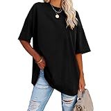 Damen Oversize T Shirt mit Rundhals Kurzarm Casual Lockere Basic Sommer Tee Shirts Bluse (Schwarz,XXL)