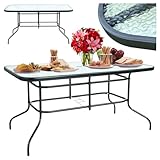 ZOLTA Gartentisch 140 x 80 cm in Glas Terrassentisch Wetterfest Buffettisch Partytisch für Garten Terrasse und Balkon | 4-6 Personen | Outdoor Esstisch Campingtisch | Schwarz