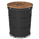 SONGMICS Wäschekorb mit Deckel, Wäschesammler rund, 95 L, vielseitig, herausnehmbarer Wäschesack, große Kapazität, für Waschküche, Schlafzimmer, Wohnzimmer, tintenschwarz LCB160B01