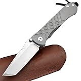 Outdoor Messer Survival Premium Taschenmesser Aus Edelstahl S35V, Gravur Titan Klappmesser, Camper Jagdmesser Scharfes Einhandmesser, Robust EDC Messer mit Taschenclip Holster, Geschenk für männer