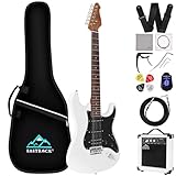 Eastrock E Gitarre Set E Guitar 39 Zoll Elektrogitarre mit Verstärker 10 Watt，Gitarre Tasche, Plektrum, Gurt, Stimmgerät, Instrumentenkabel, Ersatzsaiten,E Gitarren Set in Weiß