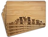 Wallario 4er Set Frühstücksbrettchen aus Holz, Holzunterlage, Holzbrettchen Süße Haustiere - Katzen Hunde Hamster Küken, Größe 22 x 14 cm