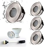 4XSweier Wasserdichte LED Badstrahler IP65, 5W Warmweiß 3000K 450LM, Geeignet für Bad und Küche, LED Downlights Deckenleuchte (inkl. GU10 Leuchtmittel) Satin Nickel Downlight Ausschnitt 68mm