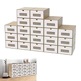 YRHome 20er Stapelbares Boxen-Set – Schubladenbox mit Sichtfenster aus Kraftpapier, Schuh- & Spielzeugbox zur Aufbewahrung von Zubehör & Accessoires, 23,5 x 34,5 x 13,5 cm - Braun