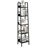 YITAHOME Bücherregal mit 5 Ebenen, industrielles Leiterregal, freistehendes Holzregale und Metallrahmen, modernes Regal für Wohnzimmer, Flur, Büro, schwarzes